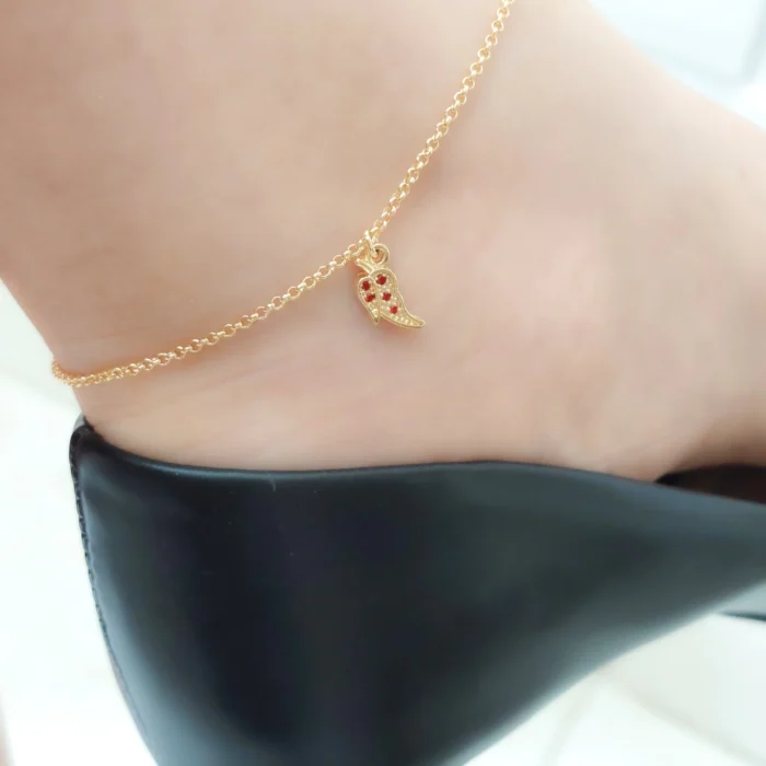 Red Studded Pepper Anklet - 18k Gold Plated - 4